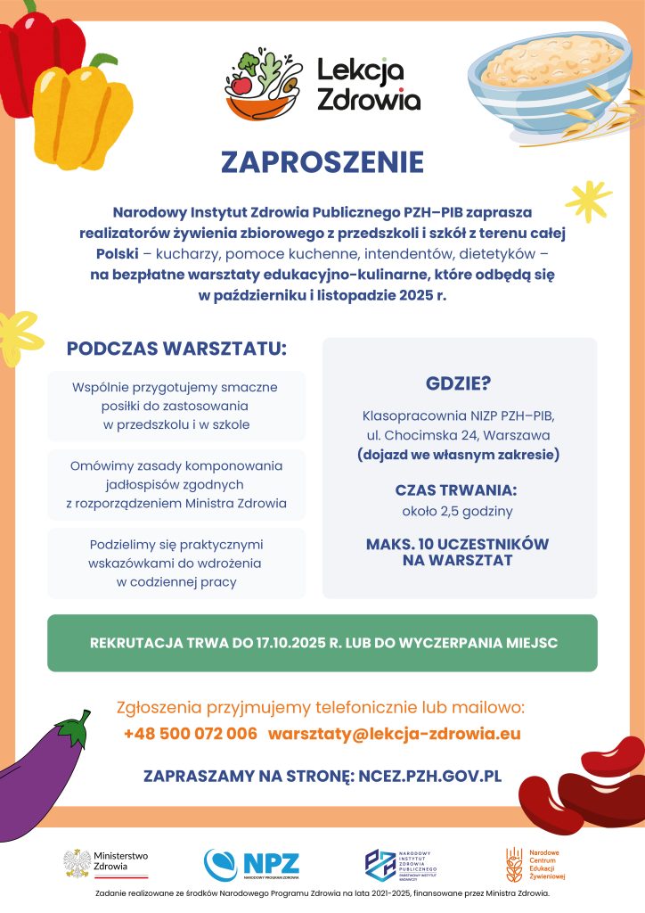 Narodowe Centrum Edukacji Żywieniowej | Zaproszenie na warsztaty edukacyjno-kulinarne Lekcja Zdrowia 2025