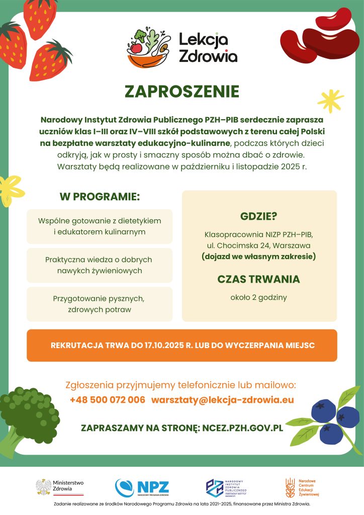Narodowe Centrum Edukacji Żywieniowej | Zaproszenie na warsztaty edukacyjno-kulinarne Lekcja Zdrowia 2025
