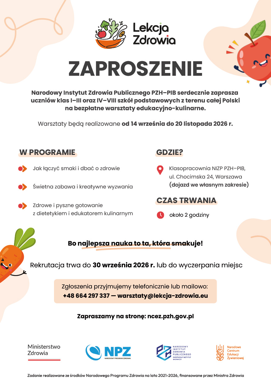 Narodowe Centrum Edukacji Żywieniowej | Zaproszenie na warsztaty Lekcja Zdrowia 2026 Narodowe Centrum Edukacji Żywieniowej | Zaproszenie na warsztaty Lekcja Zdrowia 2026