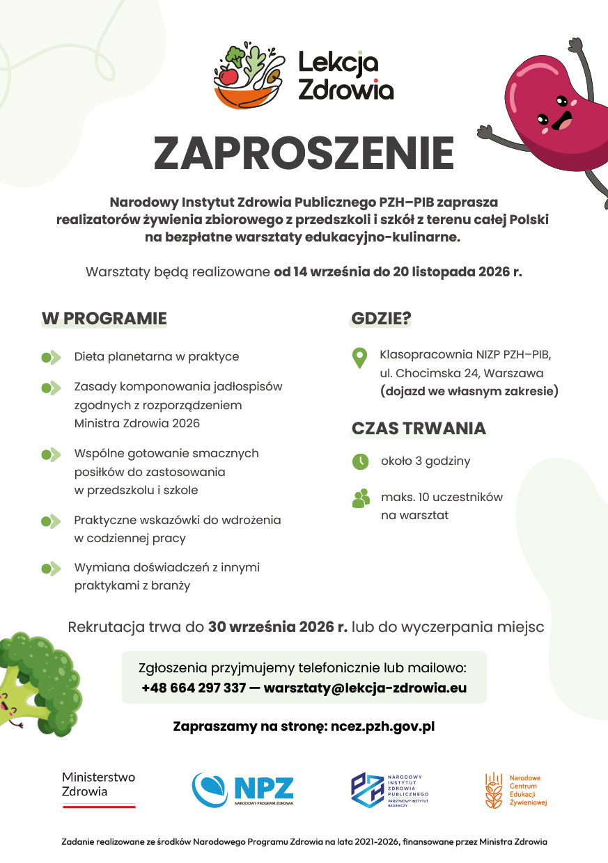Narodowe Centrum Edukacji Żywieniowej | Zaproszenie na warsztaty Lekcja Zdrowia 2026 Narodowe Centrum Edukacji Żywieniowej | Zaproszenie na warsztaty Lekcja Zdrowia 2026
